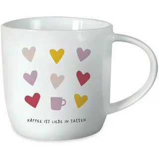 Grafik-Werkstatt Kaffeetasse mit Spruch 300 ml Porzellan Tasse Kaffee ist Liebe, Weiß