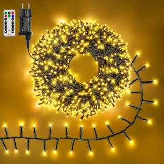 Ollny 15m 1000 LED Cluster Lichterkette außen mit 8 Modus Timer Wasserdicht | IP44, mit Stecker, Warmweiß, vielseitig einsetzbar für Weihnachtsbaum, Hochzeit, Outdoor, Party und Garten Dekoration