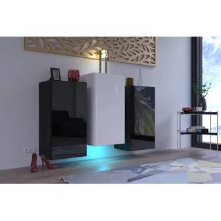 Furnitech K8 Modernes Wohnzimmer, Kommode, Schrank, Sideboard, Schlafzimmer, Esszimmer, Wohnzimmermöbel (LED RGB 16 Farben, K8-18HG-BW4)