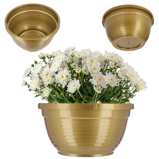KADAX Schale aus Kunststoff, runde Blumenschale, wetterfester Pflanzkübel für Außen, Grabschale, leichte Kugelschale für Blumen, Pflanzschale (⌀ 18 cm, Gold)