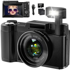 Digitalkamera 4K 48MP Vlogging Kamera für YouTube 16X Digitalzoom mit Makro-Funktion &Liftable Flash, Kompaktkamera für Fotografie 3'' 180° Flip Screen, 32GB TF Karte, 2 Batterien