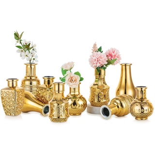 Nuptio Glas Vase Gold 10 Stück Kleine Vasen für Hochzeitstisch Mittelstücke, Goldene Mini Vintage Orchidee Blume Vase Dekorative für Geburtstag Party Baby Dusche Empfang Nach Wohnzimmer Dekoration