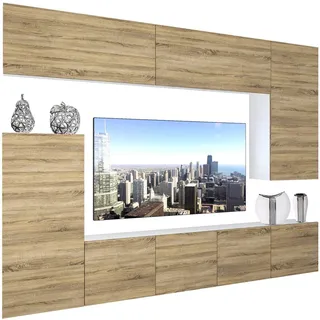 B Belini Group Wohnzimmerwand Schrankwand mit LED Sonoma Eiche , Beige , Holz , 250x180x36 cm , Wohnzimmer, Wohnwände