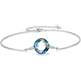 AOBOCO Fußkettchen für Damen 925 Sterling Silber Verstellbare Fusskettchen mit Kristallen Geburtstags Weihnachten Geschenke für Sie Frauen Freundin Schwester Tochter