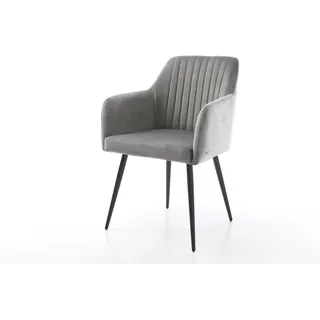 Armlehnstuhl Greg-Flex Samt Grau 4-Fuß konisch Schwarz