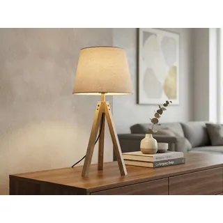 Große Tischlampe skandinavisch mit Holz & E27 Leinen Stoffschirm Beige Höhe 55cm - Beige