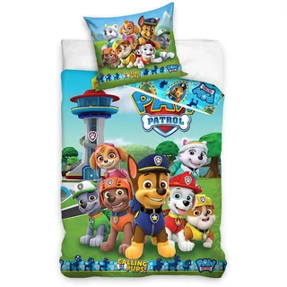 Paw Patrol Bettwäsche Bettbezug 135x200 80x80 Baumwolle · Kinderbettwäsche für Mädchen und Jungen · 2 teilig · 1 Kissenbezug 80x80 + 1 Bettbezug 135x200 cm