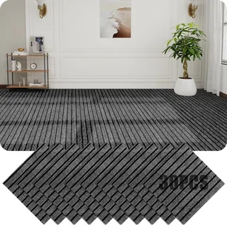 GBACHOOSE 30 Stück Teppichfliesen 30x30 cm, Teppichfliesen Selbstklebend, Teppichboden, Teppich Fliesen, Teppichfliesen Selbstliegend für Büro, Wohnzimmer, Balkon (Grau und Schwarz)