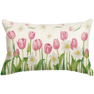 Artoid Mode Blätter Tulpen Gänseblümchen Frühling Kissenbezug, 30x50 cm Sommer Saisonnal Zierkissenbezug Cushion Cover Couch Wohnzimmer Deko