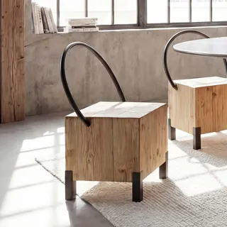 Esszimmerstuhl HWC-L76, Besucherstuhl Hocker, Industrial Metall Massiv-Holz MVG-, natur - Braun