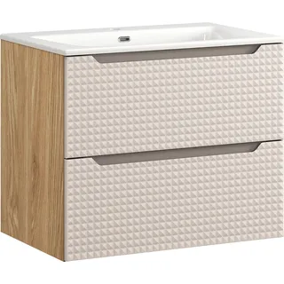 Waschtisch 70 cm in Eiche mit beige, LONDON-56-BEIGE mit Waschbecken - Beige