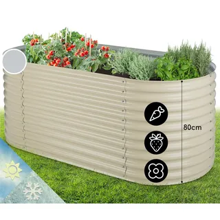 Blumfeldt Hochbeet aus Metall, Wetterfestes Stahlblech-Hochbeet für Balkon & Garten, Rostfreies Hochbeet Oval, Freistehende Hochbeete 200x80x100 cm, 1257L Pflanzkübel Groß für Blumen, Obst, Gemüse - Beige