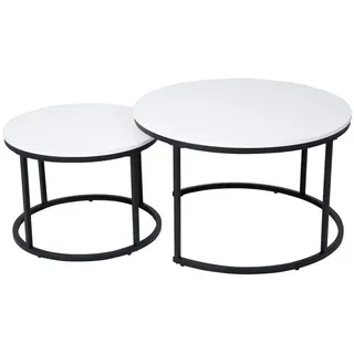 home collective Couchtisch 2er Set rund aus Holz, Wohnzimmertisch Modern Beistelltisch Set 2 in 1 mit Metallgestell für Wohnzimmer Wohnzimmertische, Couchtische