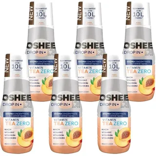 OSHEE Tropfen Eistee Pfirsich Zero Sirup 500ml, 6 Stück