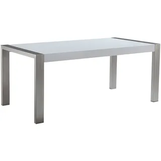 Beliani Esstisch Weiß mit Silber 90 x 180 cm Edelstahl Glänzend Elegante Optik Rechteckig Modern - Holzwerkstoff, 6-Sitzer, 90x75x180 Esszimmer, Esstische