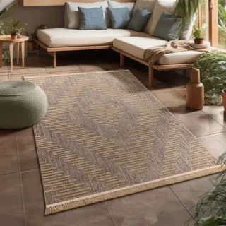 Outdoor Teppich wetterfest & langlebig Modern Jute-Sisal-Optik Terrasse & Balkon Grösse 240x340 cm - Beige