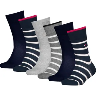 Socken TOMMY HILFIGER "TH KIDS SOCK 6P BRETON STRIPE ECOM", Mädchen, Gr. 31-34, blau (blau, grau), Baumwollmischung, normal, Socken Socken, gestreift und uni