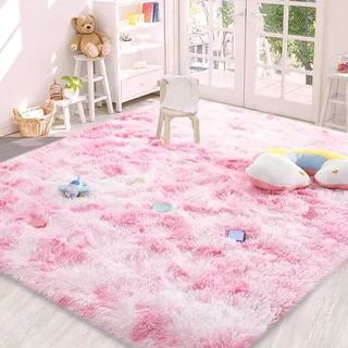 AIMECO Flauschig Rosa Hochflor Teppich 120x180cm | Anti-Rutsch Kinderzimmer Teppich, Leichtgewichtig, Ideal für Mädchenzimmer, Wohnzimmer & Schlafzimmer