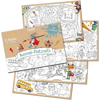 Papierdrachen Ausmal - Platz-Sets zum Schulanfang - 12 Bögen mit 4 verschiedenen Motiven - aus hochwertigem Papier - Superhelden Tiere - Set 2