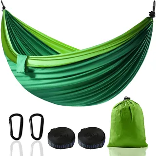 Hängematte XXL für 2 Personen 300 x 200 cm – Faltbar, Ultralight & Tragbar – Hängematten Outdoor mit 300 kg Tragkraft – Perfekt für Garten, Camping, Reisen (Dunkelgrün)
