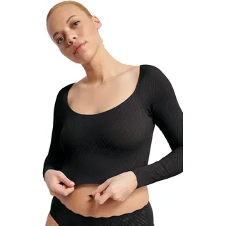Longsleeve SLOGGI "ZERO Feel Bliss", Damen, Gr. XL, schwarz, Spitze, Obermaterial: 76% Polyamid, 24% Elasthan, unifarben, figurbetont bauchfrei, eckiger Ausschnitt, Shirts Longsleeve, nahtlos mit Spitzenoptik, weich, elastisch