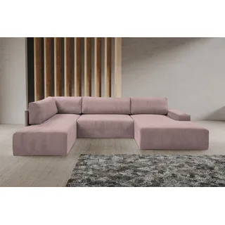 werk2 Wohnlandschaft »Hugo-U U-Form«, Design Wohnlandschaft in Cord mit Schlaffunktion & Bettkasten, rosa