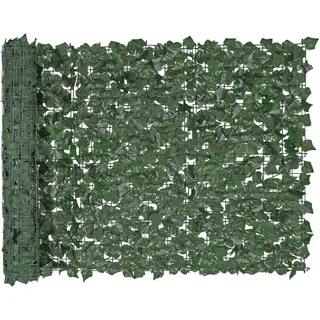 Sichtschutzzaun Efeu, 99x249cm - Künstlicher- grüner Wandschirm -Grüner Efeuzaun mit verstärkter Verbindung - Künstliche Hecken mit Weinblättern - Dekoration für Garten, Hof, Balkon - Terrassendeko - Grün