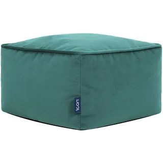 Icon Amara Kleiner Samt Sitzsack Hocker mit Füllung, Blaugrün | In Deutschland Hergestellt, Sitzsack Pouf Hocker, Flauschiger Samtstoff, Fußhocker für das Wohnzimmer und Schlafzimmer
