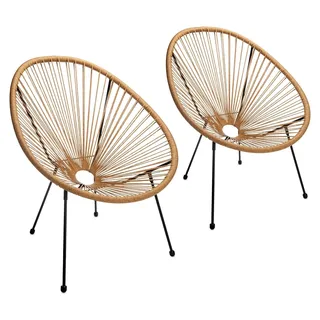 2er Set Acapulco Gartenstühle - Loungesessel für Wohnzimmer, Terrasse, Garten, Balkon - Korbsessel im Retro Design - Outdoor/Indoor - Beige - Beige