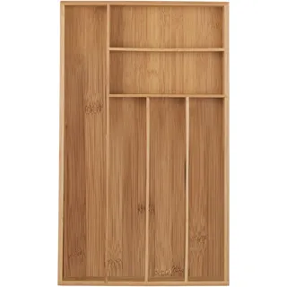 Relaxdays Besteckkasten , Hellbraun , Holz, Holzwerkstoff , 27.5x5x46 cm , Küchenzubehör, Küchenhelfer, Besteckeinsätze