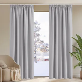 PONY DANCE Vorhang Blickdicht Kräuselband Extra Lange Gardinen und Vorhänge Wohnzimmer Blackout Curtains Living Room 2er Set H 300 x B 140 cm Verdunklungsvorhänge Grau Thermo Gardinen, Silbergrau