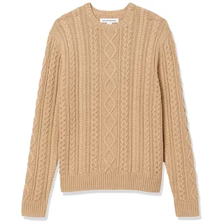Amazon Essentials Herren Pullover mit Langen Ärmeln und Rundhalsausschnitt aus 100% Baumwolle mit Zopfmuster, Kamelbraun, XL