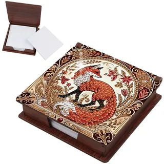 JICFDAO Diamond Painting Zettelbox 11x11cm Notizblock-Box Notizen mit 160 Blättern Notizzettel Box Haftnotizen Spender Kartensteckplätzen Cube Notiz Box Zettelkasten Büro Schreibtisch Zubehör Fuchs