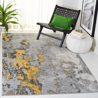 SAFAVIEH Abstrakt Teppich für Wohnzimmer, Esszimmer, Schlafzimmer - Adirondack Collection, Kurzer Flor, Grau und Gelb, 155 X 229 cm