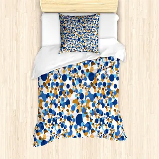 ABAKUHAUS Abstrakt Bettbezug Set für Einzelbetten, Bubble Retro festlich, Milbensicher Allergiker geeignet mit Kissenbezug, Himmelblau Zimt Aprikose - Himmelblau