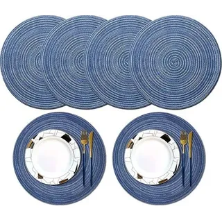 Runde Platzsets 6-teilig neutral Polypropylen & Baumwolle - Blau