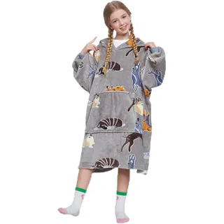 Catalonia Classy Übergroße Fleece Hoodie Decke, Weiche und Warme Decken Hoodie Kinder, Tragbare Decke with Großer Fronttasche für Teenager, Mädchen und Jungen, Weihnachtsgeschenke, Grauer Hund