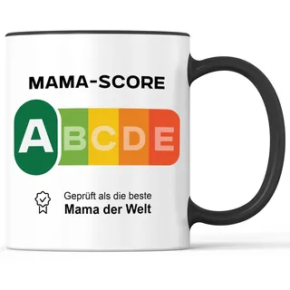 Tasse mit Spruch beste Mama Score Becher geprüft Siegel approved - lustiges Geschenk - Kaffeebecher als Geschenkidee - Kaffeetasse 330ml - Weiss-Schwarz