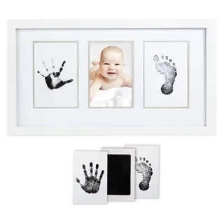 Pearhead Babyprints Newborn Baby Handprint, Footprint Photo Frame Kit, Christening or Baptism Gift for Little One, White