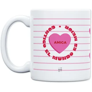 UO Tasse Amiga, Contigo El Mundo Es Best. Frühstückstasse, ein Geschenk voller Liebe für Ihre beste Freundin, originelles Detail zum Valentinstag, Fassungsvermögen 350 ml, Keramik.