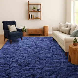 SOANNY Teppich Wohnzimmer, Waschbar Anti-Rutsch, 90x150 cm, Marineblau | Hochflor, Langflor, Flauschig, Weich, Einfarbig, Pflegeleicht, Für Wohnzimmer Schlafzimmer Kinderzimmer Büro Bettumrandung
