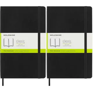 Moleskine Klassisches Notizbuch, Notizbuch mit Weißen Seiten, Weicher Einband und Elastischer Verschluss, Großes Format 13 x 21 cm, Farbe Schwarz, 192 Seiten (Packung mit 2)