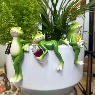FONDUO Deko Garten Frosch Figuren, 3 Stück Gartendeko Statue, Tiere Ornament Gartenfigur Für Außen, Harz Statue Bauernhof Balkon Wohnzimmer Office Deko (C)