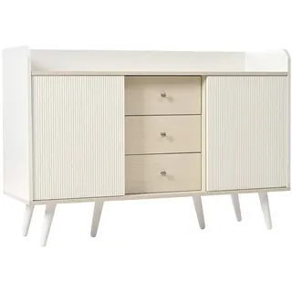 Urban Meuble Sideboard mit Schiebetüren & 3 Schubladen, Weiß und Holzoptik , Beige , Holzwerkstoff, Metall , Rechteckig , 117.5x79x39.5 cm , Kleinmöbel, Kommoden, Sideboards