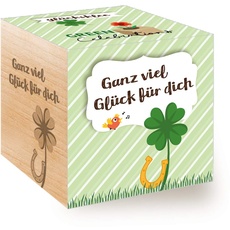 Feel Green 296688 Celebrations Ecocube, Glücksklee, Holzwürfel Mit Lasergravur «Ganz Viel Glück Für Dich», Nachhaltige Geschenkidee, Anzuchtset, Made in Austria, natural