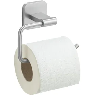 WENKO Turbo-Loc® Toilettenpapierhalter ohne Bohren Mod. Porto matt, Wandmontage mit Klebepad, optional zum Schrauben, Klopapierhalter für eine Rolle ohne Deckel, mattierter Edelstahl