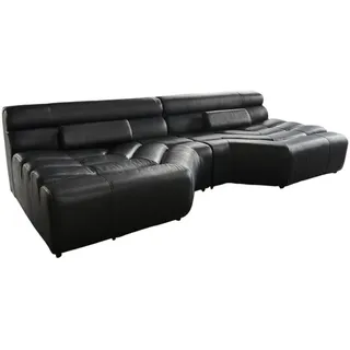 Kawola Big Sofa MIT Kissen Tara Schwarz Leder , Füllung: Schaumstoff , 286x76x143 cm , Wohnzimmer, Sofas & Couches, Sofas, Bigsofas