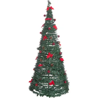 BELIANI Künstlicher Weihnachtsbaum Grün Synthetisch 184 cm Zusammenklappbar LED Lichterkette Weihnachten - Grün, Rot