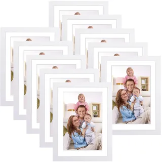 Giftgarden 10 Stück Bilderrahmen 10x15 cm mit Passepartout, Weiß Fotorahmen Collage Set für 13x18 cm Fotos Ohne Passepartout, Wand- oder Tischaufsteller
