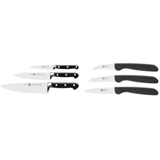 ZWILLING Professional S Messer-Set, 3-teilig & Twin Grip Gemüsemesser-Set, 3-teilig, (Schälmesser 5 cm, Gemüsemesser 8 cm, Spickmesser 8 cm), Kunststoffgriff, Schwarz